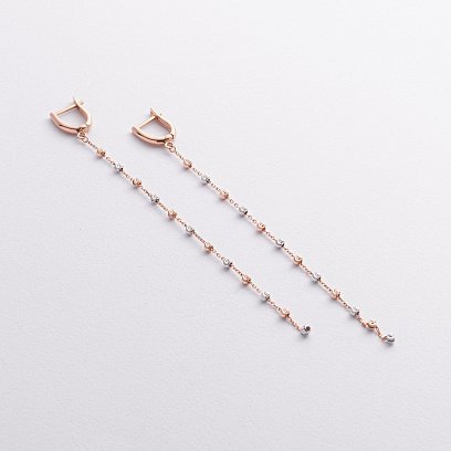 Сережки "Кульки на ланцюжку" (червоне, біле золото) с09371