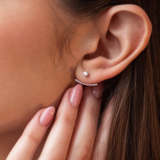 Серебряные серьги - джекеты с фианитами 902-00986