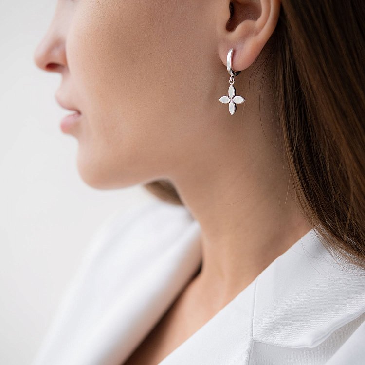 Срібні сережки "Конюшина" 122865 від ювелірного магазину Онікс - 6