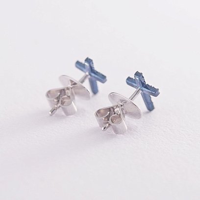 Золотые серьги-пусеты с крестиками (сапфир) сб0123uj №3