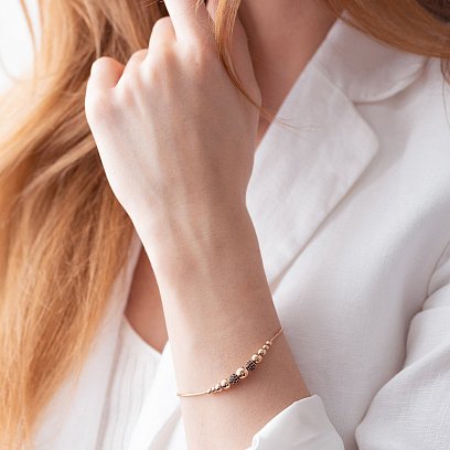 Золотой браслет "Шарики" (черные фианиты) б04944 №12