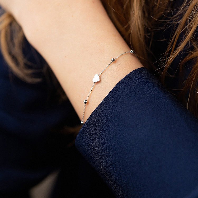 Браслет "Сердечко" в білому золоті б05187 від ювелірного магазину Онікс - 1