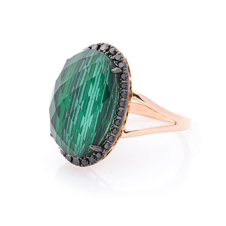 Золотий перстень (ім. малахіт, діамант) кб0182aj від ювелірного магазину Онікс - 1