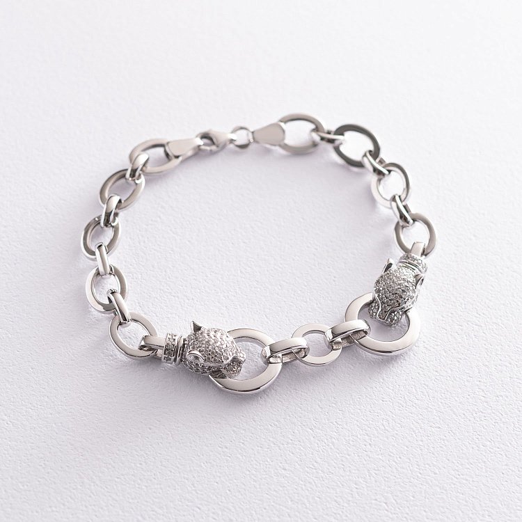 Золотой браслет "Пантеры" с белыми фианитами б02884 от ювелирного магазина Оникс