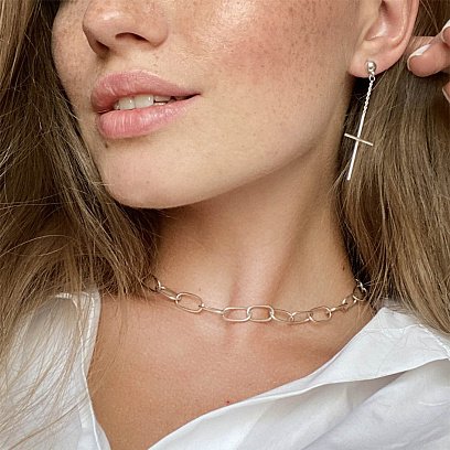 Серебряные серьги - пусеты "Крестики" 122802 №7