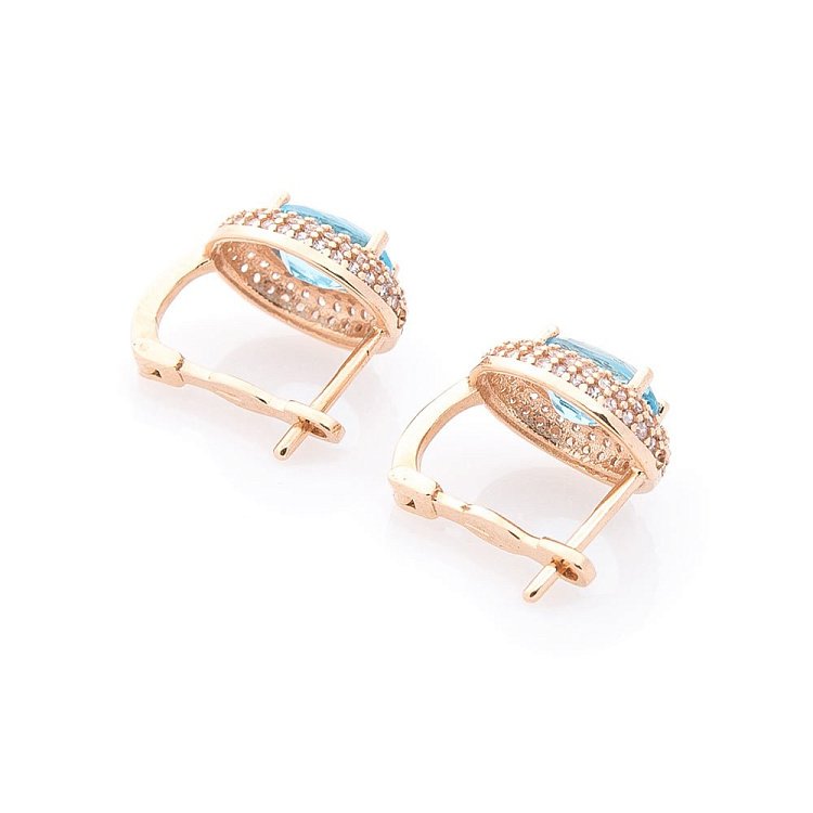 Золоті сережки з блакитним топазом і фіанітами с04198 від ювелірного магазину Онікс - 1