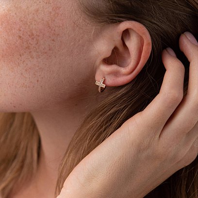 Золотые серьги - кольца "Крестики" с фианитами с07959 №2