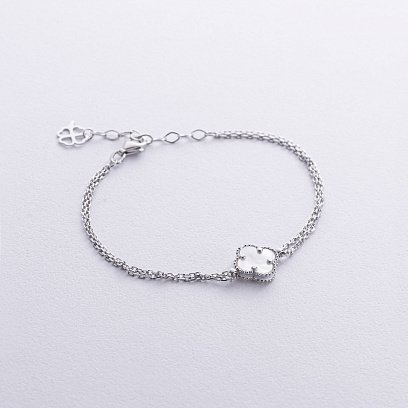 Срібний браслет "Конюшина" з перламутром 141697