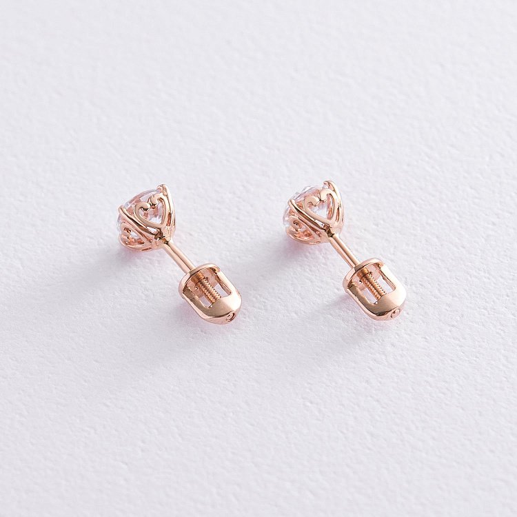 Сережки - пусети "Сердечка" в червоному золоті (фіаніти) с06945 від ювелірного магазину Онікс