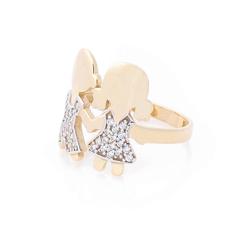 Золотое кольцо "Мальчик и девочка" (фианиты) к05864 от ювелирного магазина Оникс - 1