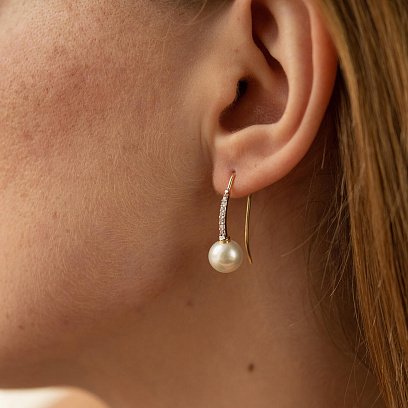 Золоті сережки - петельки "Олівія" з перлами і фіанітами с08516 №4