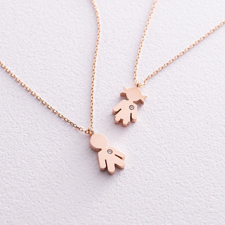 Кольє "Хлопчик" у червоному золоті (фіаніт) кол02199 від ювелірного магазину Онікс - 2