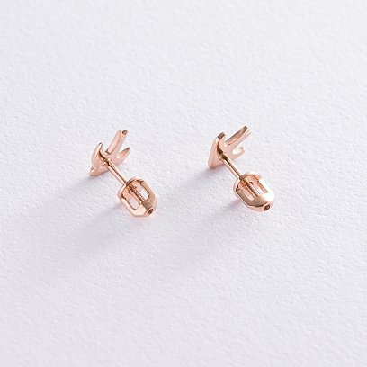 Сережки - пусети "Маленькі ластівки" в червоному золоті с06926 №3