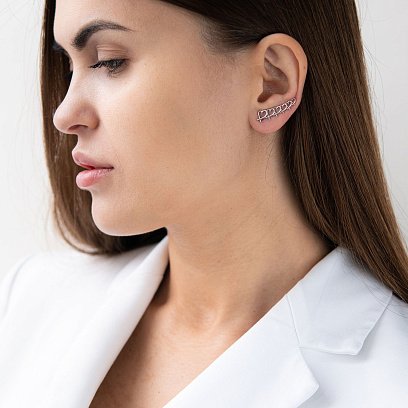 Сережки - клаймбери "Сердечки" в білому золоті с07123 №2