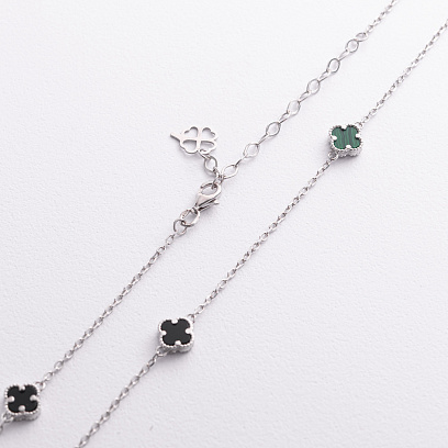 Серебряное колье "Клевер" (оникс, малахит) 181357 №2