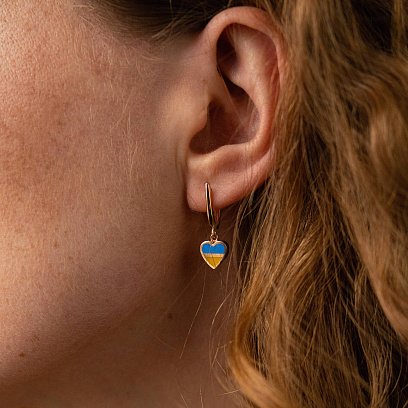 Сережки "З Україною в серці" у червоному золоті (блакитна та жовта емаль) с08098 №2