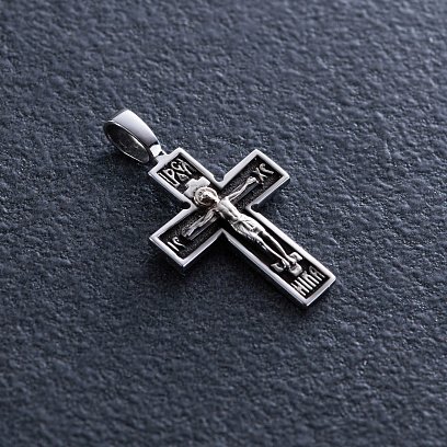 Золотой крест с распятием (чернение) п03794