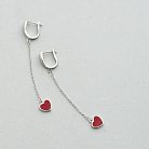 Серебряные серьги "Сердечки" на цепочке (эмаль) 122304 от ювелирного магазина Оникс - 4