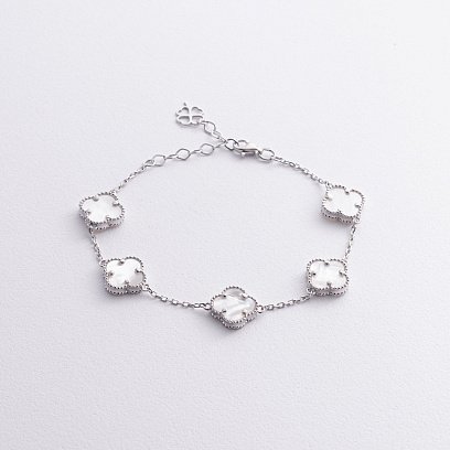 Срібний браслет "Конюшина" з перламутром 141779