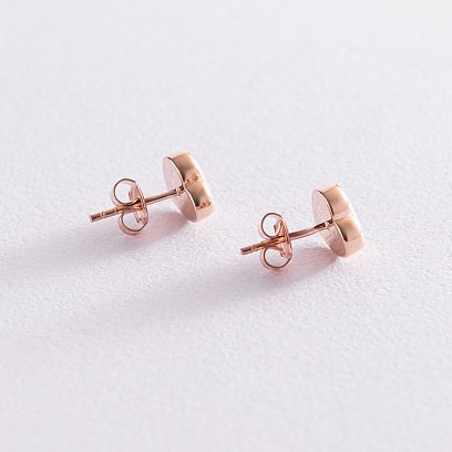 Золотые серьги - пусеты "Сердечки" с опалом с07743 №5