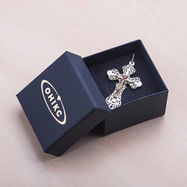 Срібний хрестик із золотим розп'яттям 13545а від ювелірного магазину Онікс - 2