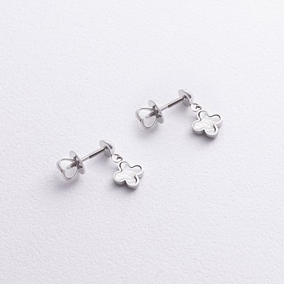 Золоті сережки - пусети "Конюшина" (перламутр) с09272 №2