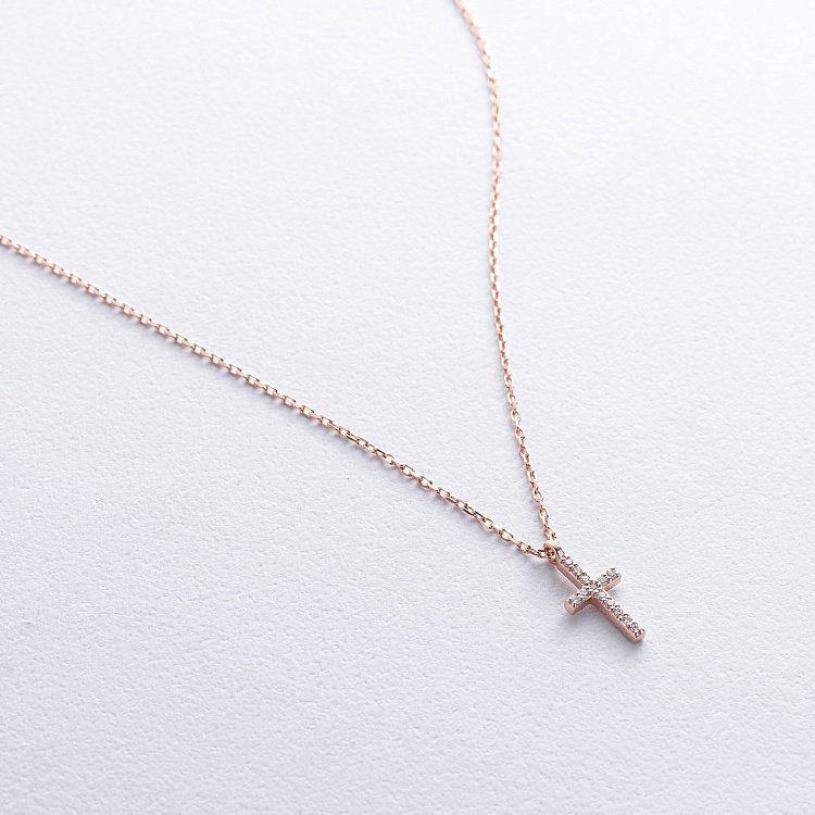 Кольє "Хрестик" в червоному золоті (діаманти) колб0133м від ювелірного магазину Онікс - 2