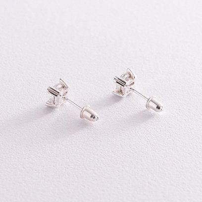 Срібні сережки - пусети з фіанітами 122165 №3