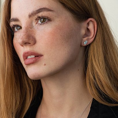 Золотые серьги - пусеты (топазы, бриллианты) сб0519sm №2