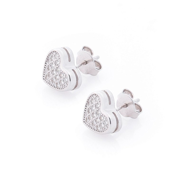 Срібні сережки-пусети "Сердечка" (фіаніт) 122462 від ювелірного магазину Онікс