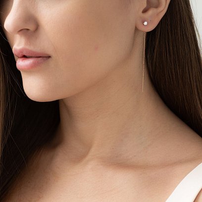 Золоті сережки - протяжки (фіаніти) с06854 №2