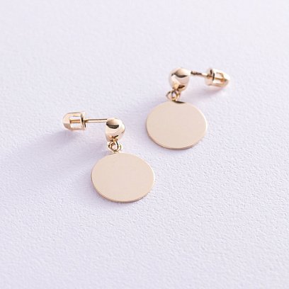 Серьги-пусеты "Монетки" в желтом золоте с06991 №2