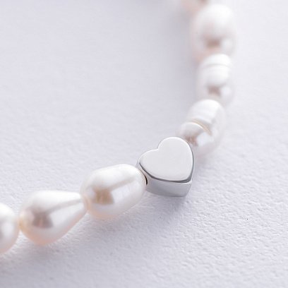 Серебряный браслет "Сердечко" с жемчугом 905-01440 №4