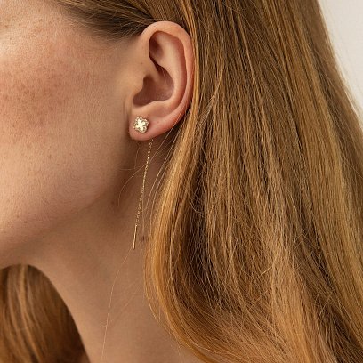 Серьги - протяжки "Клевер" в желтом золоте (фианиты) с08158 №4