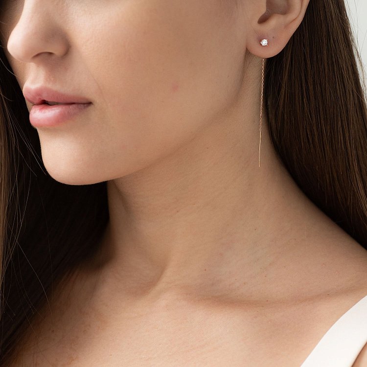 Золоті сережки - протяжки (фіаніти) с06854 від ювелірного магазину Онікс - 1