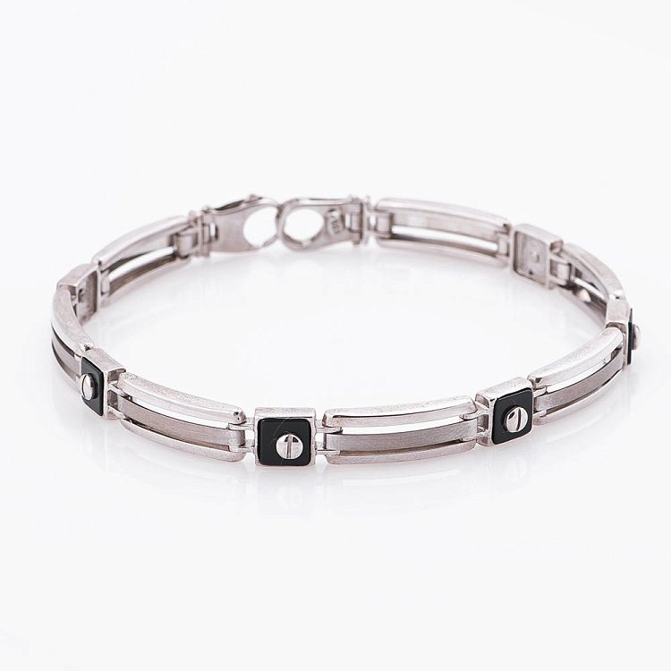 Мужской серебряный браслет с вставкой оникс 14659 от ювелирного магазина Оникс