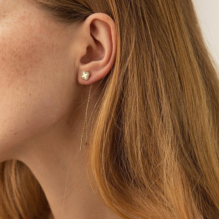 Серьги - протяжки "Клевер" в желтом золоте (фианиты) с08158 от ювелирного магазина Оникс - 3