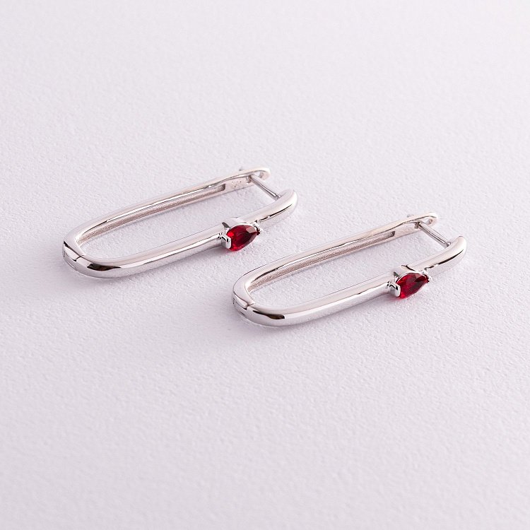 Срібні сережки "Бріана" (червоні фіаніти) 123133 від ювелірного магазину Онікс - 2