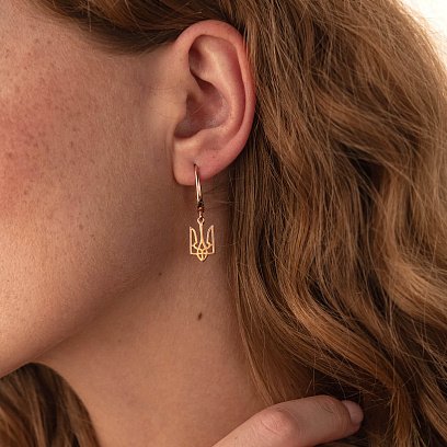 Сережки "Герб України - Тризуб" у червоному золоті с07948 №3
