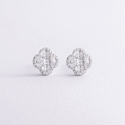 Золотые серьги - пусеты "Клевер" с бриллиантами сб0551mi