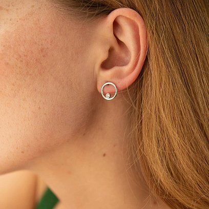 Золотые серьги - пусеты "Круговорот" с фианитами с08353 №4