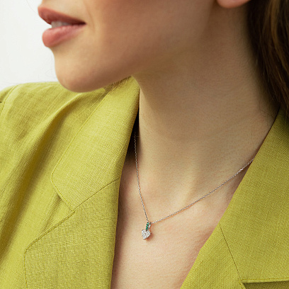 Золоте кольє "Сердечко" зі смарагдами і діамантами колб0188va №4