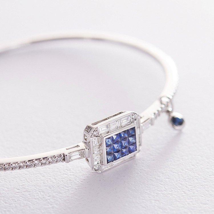 Жорсткий золотий браслет з діамантами і сапфірами бб0022di від ювелірного магазину Онікс - 2