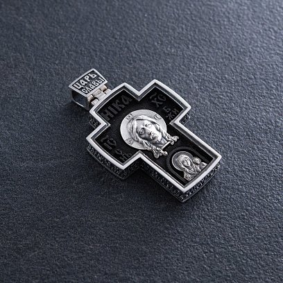 Мужской православный крест "Спас Нерукотворный. Архангел Михаил" из эбенового дерева и серебра 133230