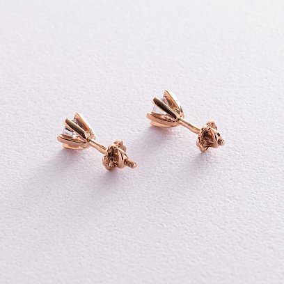 Золоті сережки - пусети з фіанітами с04392 №3