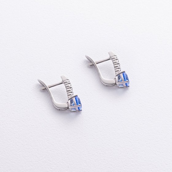 Серебряные серьги с синт. танзанитом и фианитами 2521/1р-QTANZ №3