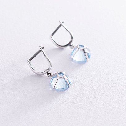 Золотые серьги "Влечение" с голубым топазом с05290 №6