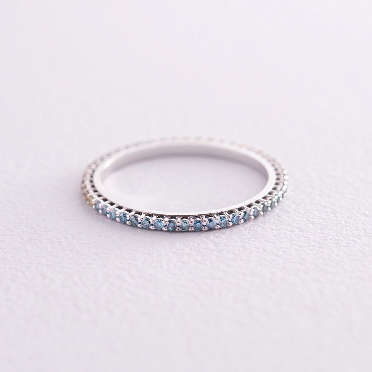 Золотое кольцо с голубыми и желтыми бриллиантами 226831121 от ювелирного магазина Оникс - 4