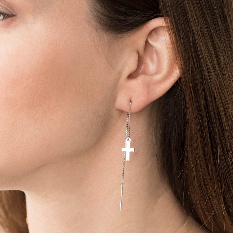 Золоті сережки-протяжки з хрестиками с05451 від ювелірного магазину Онікс - 5