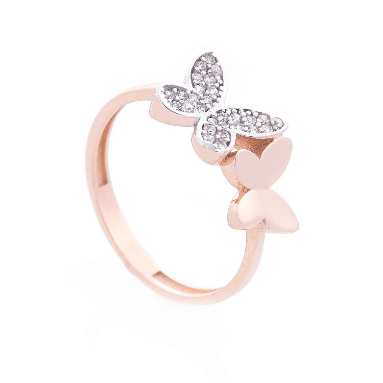 Золотое кольцо с бабочками (фианит) к06285 от ювелирного магазина Оникс - 2